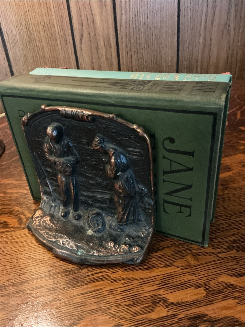Pair of Solid Brass Bronze Bookends The Angelus at Harvest Jean-Francois Millet
